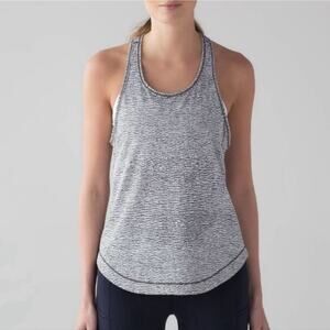 Lululemon Long Distance Tank Top Sheer Luon Pebble Jacquard White Black Size 4-6